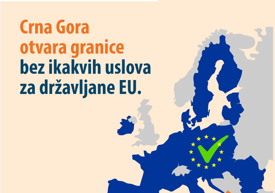 Crna Gora otvorila granice prema državama EU bez dodatnih uslova