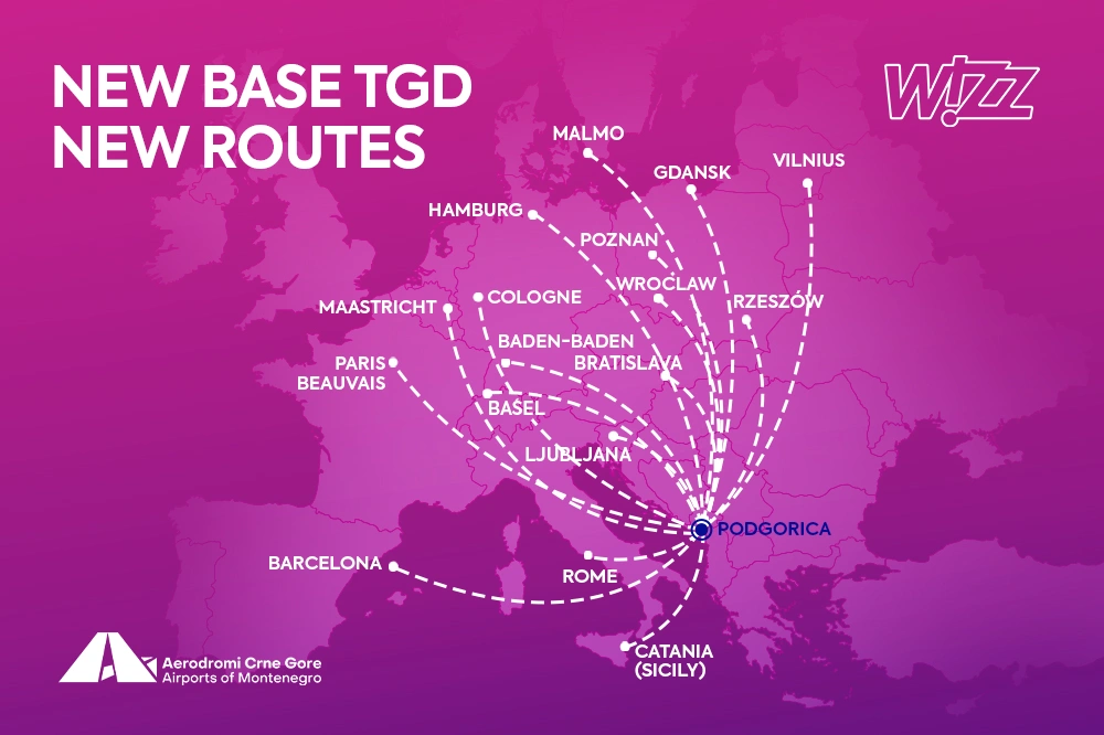 WIZZ AIR PREPARES FOR BASE OPENING AT PODGORICA AIRPORT AND THE LAUNCH OF FOUR NEW ROUTES THIS MONTH  